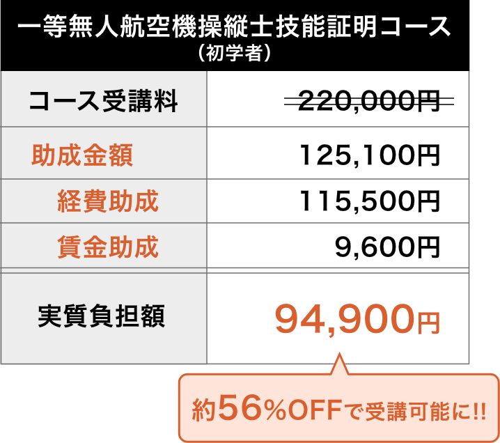 二等無人航空機操縦士技能証明コース（経験者）支給例